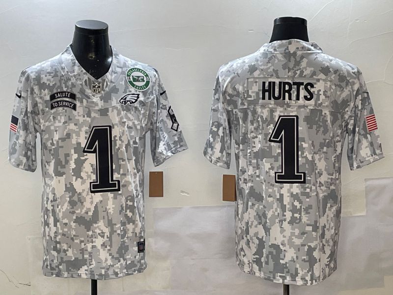 Men Philadelphia Eagles #1 Hurts Camo Nike 2025 Salute to Service Limited NFL Jersey style 4